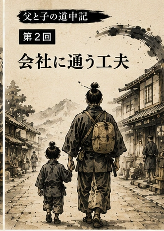 父親と子どもが江戸時代の町から会社へ向かう父と子の道中記第2回のサムネイル
