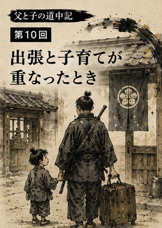 出張の荷物を持つ父親と子どもの父と子の道中記第10回のサムネイル